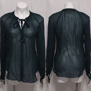 Maeve Anthropologie Sheer Chevron Boho Button Up Tie Neck Blouse Long Sleeve S